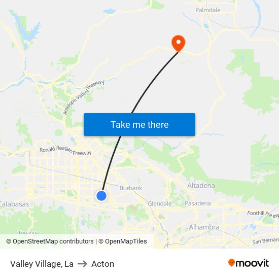 Valley Village, La to Acton map