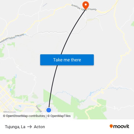 Tujunga, La to Acton map