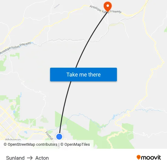 Sunland to Acton map