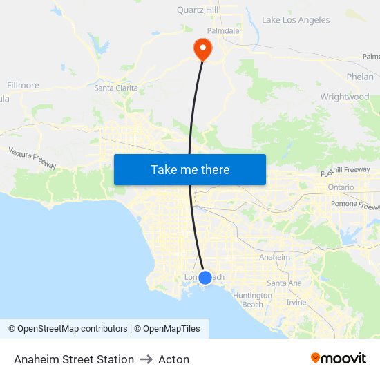 Anaheim Street Station to Acton map
