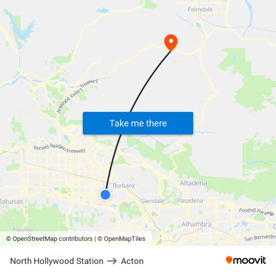 North Hollywood Station to Acton map