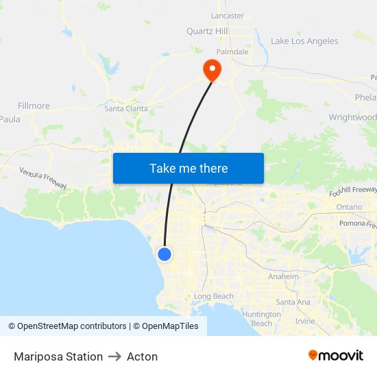 Mariposa Station to Acton map