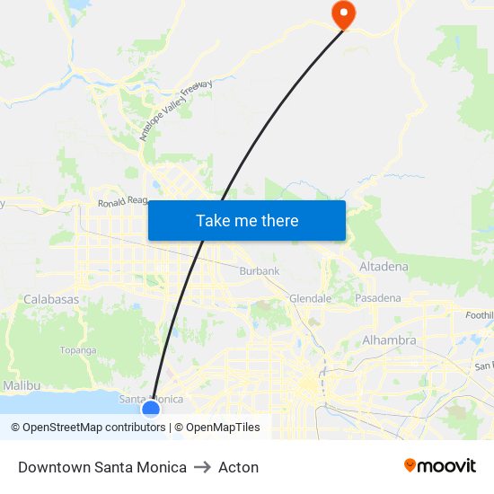 Downtown Santa Monica to Acton map