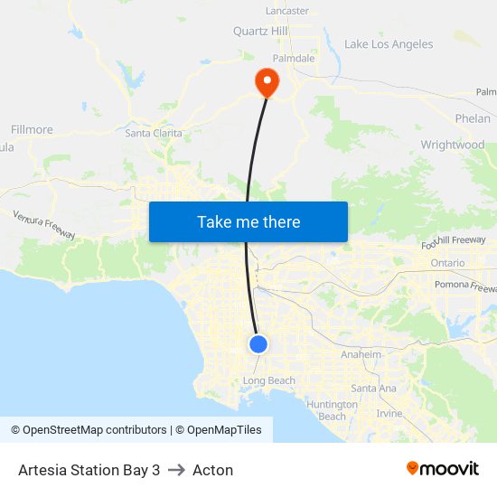 Artesia Station Bay 3 to Acton map