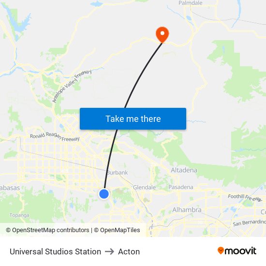 Universal Studios Station to Acton map
