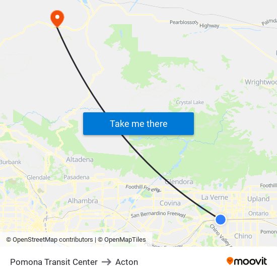 Pomona Transit Center to Acton map