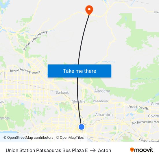 Union Station Patsaouras Bus Plaza E to Acton map