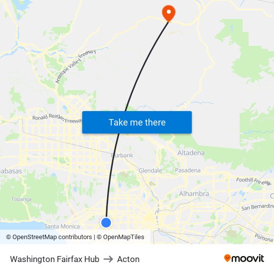 Washington Fairfax Hub to Acton map