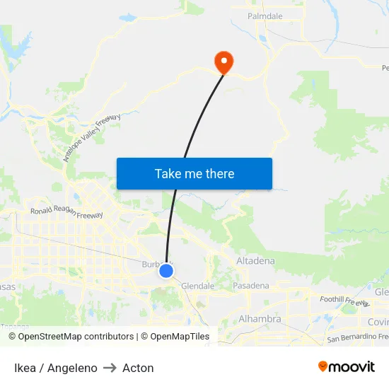 Ikea / Angeleno to Acton map