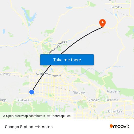 Canoga Station to Acton map