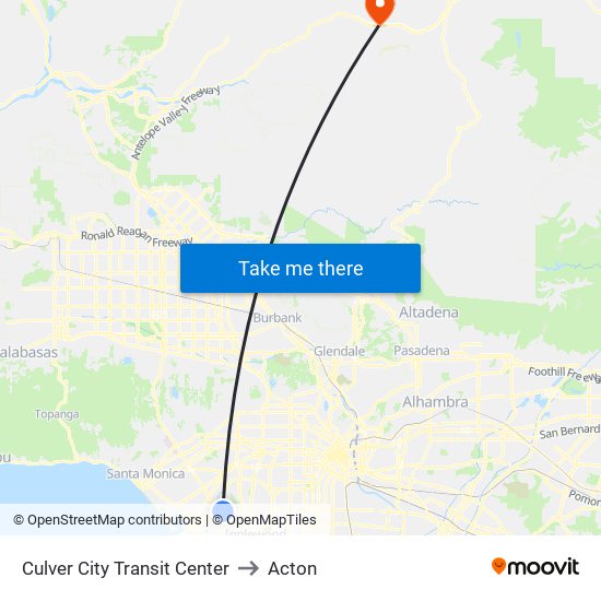 Culver City Transit Center to Acton map