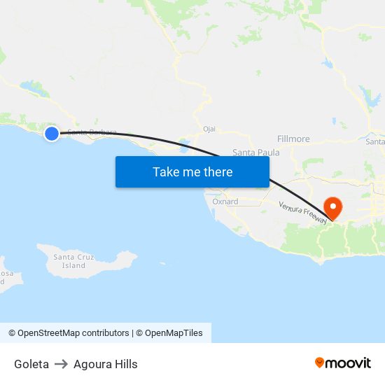 Goleta to Agoura Hills map