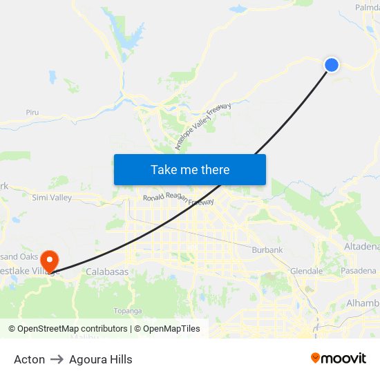Acton to Agoura Hills map