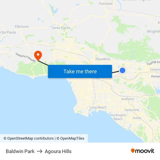 Baldwin Park to Agoura Hills map