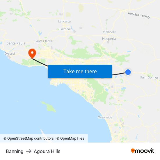 Banning to Agoura Hills map