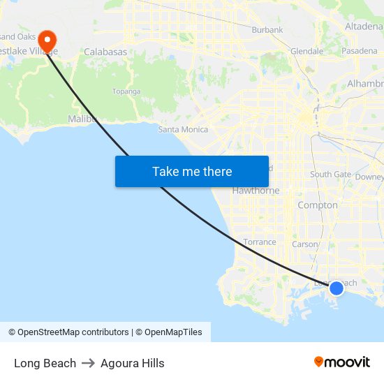 Long Beach to Agoura Hills map