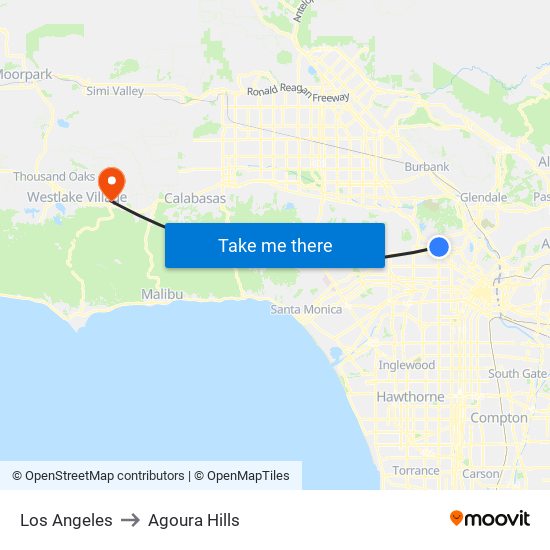 Los Angeles to Agoura Hills map