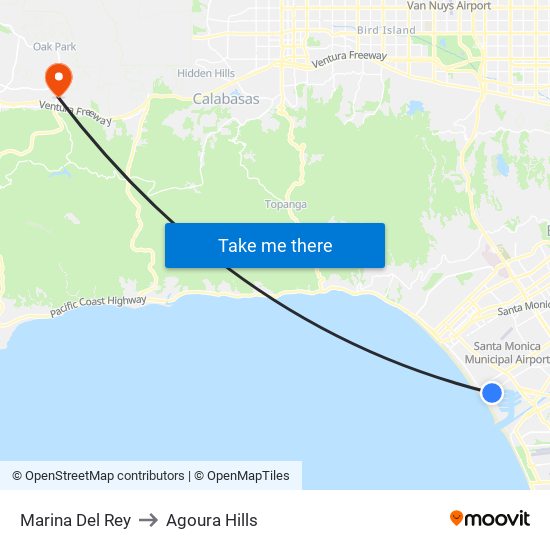 Marina Del Rey to Agoura Hills map