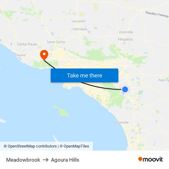 Meadowbrook to Agoura Hills map