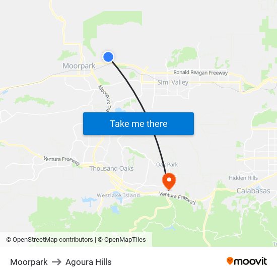 Moorpark to Agoura Hills map