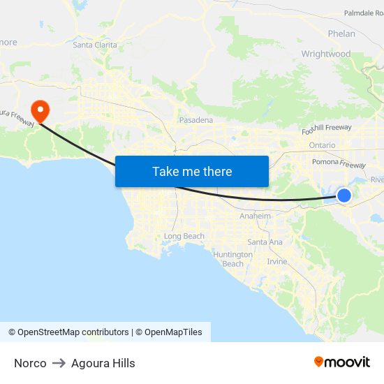 Norco to Agoura Hills map