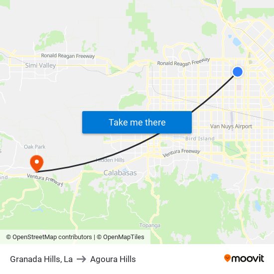 Granada Hills, La to Agoura Hills map