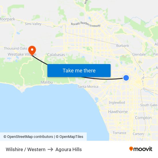 Wilshire / Western to Agoura Hills map