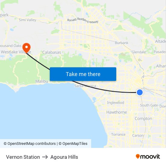 Vernon Station to Agoura Hills map