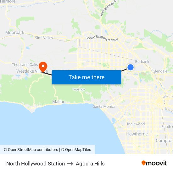 North Hollywood Station to Agoura Hills map