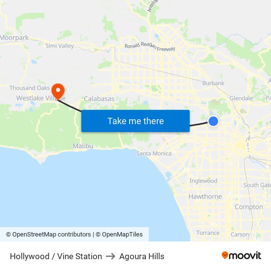 Hollywood / Vine Station to Agoura Hills map