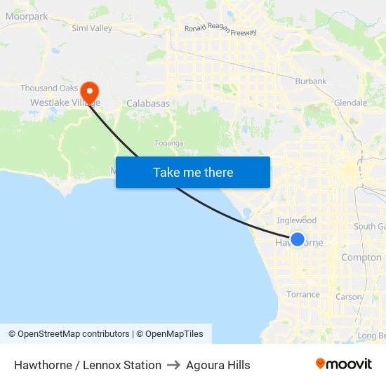 Hawthorne / Lennox Station to Agoura Hills map