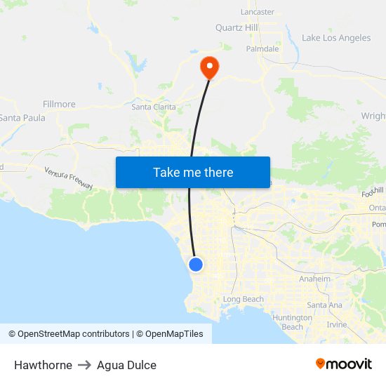 Hawthorne to Agua Dulce map