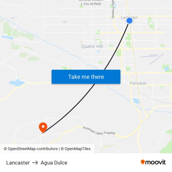 Lancaster to Agua Dulce map