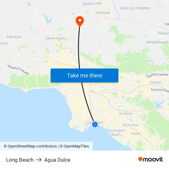 Long Beach to Agua Dulce map