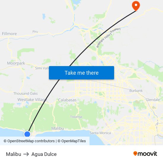 Malibu to Agua Dulce map