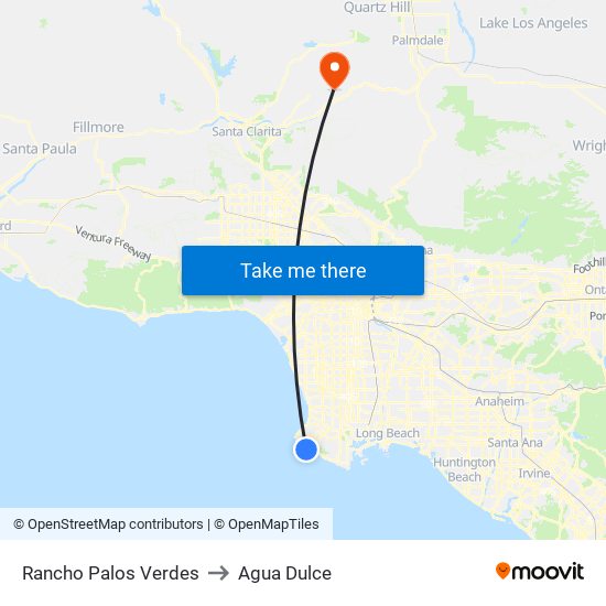 Rancho Palos Verdes to Agua Dulce map