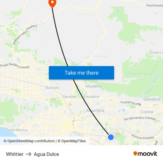 Whittier to Agua Dulce map