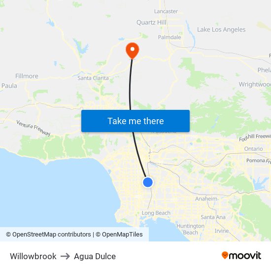 Willowbrook to Agua Dulce map