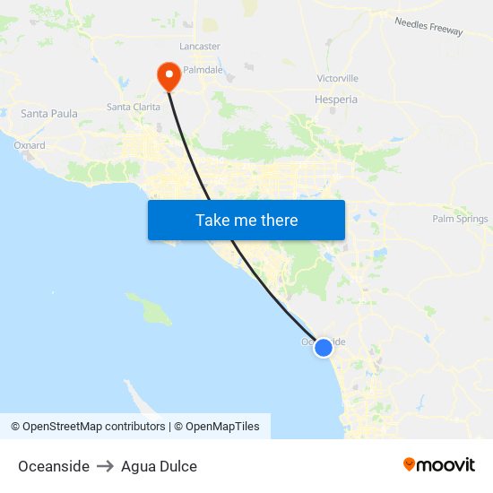 Oceanside to Agua Dulce map