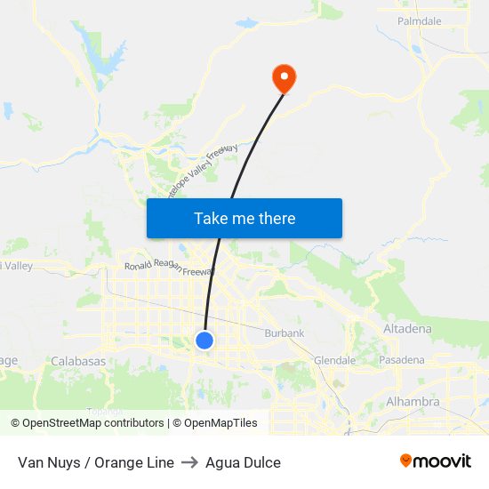 Van Nuys / Orange Line to Agua Dulce map