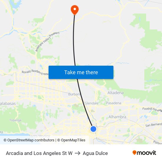 Arcadia and Los Angeles St W to Agua Dulce map