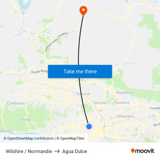 Wilshire / Normandie to Agua Dulce map