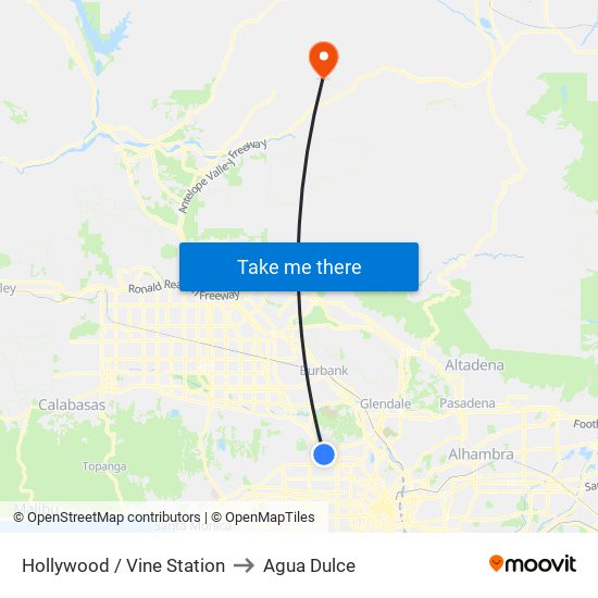 Hollywood / Vine Station to Agua Dulce map