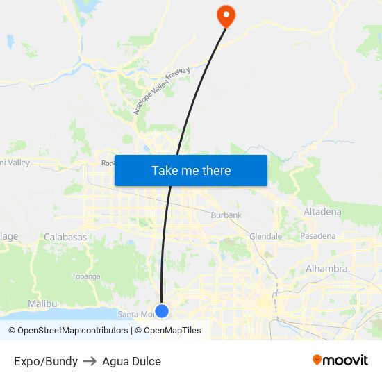 Expo/Bundy to Agua Dulce map