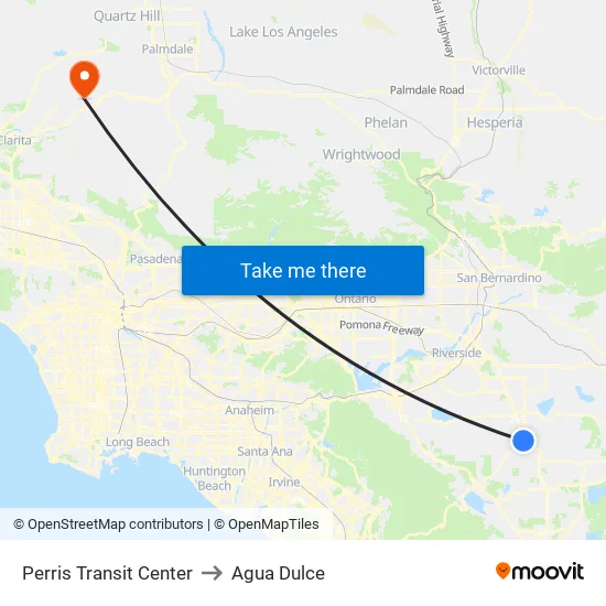 Perris Transit Center to Agua Dulce map