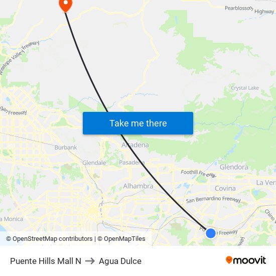 Puente Hills Mall N to Agua Dulce map