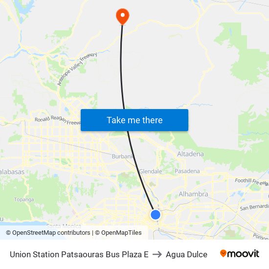 Union Station Patsaouras Bus Plaza E to Agua Dulce map