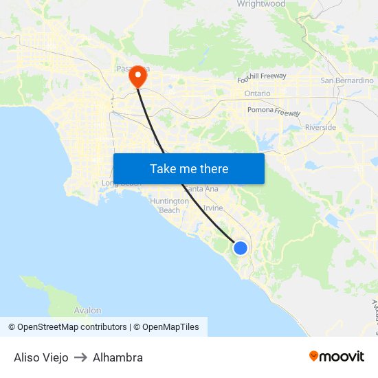 Aliso Viejo to Alhambra map