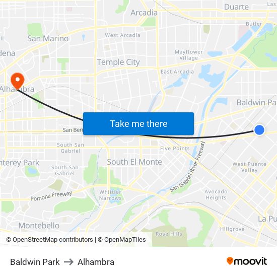 Baldwin Park to Alhambra map
