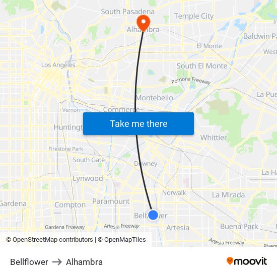 Bellflower to Alhambra map